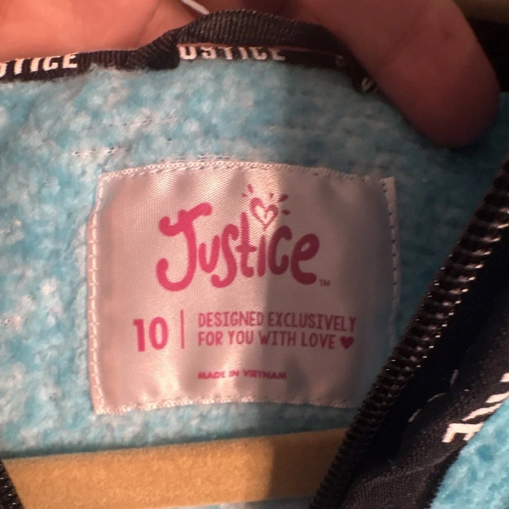 Justice Girls Blue Ombre Sherpa Fleece Hoodie Pullover Logo Trim Size 10 105